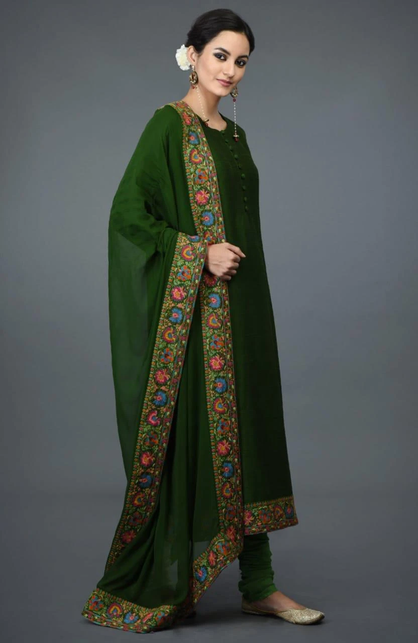 Green Embroidered Kurta Churidar Set with Dupatta